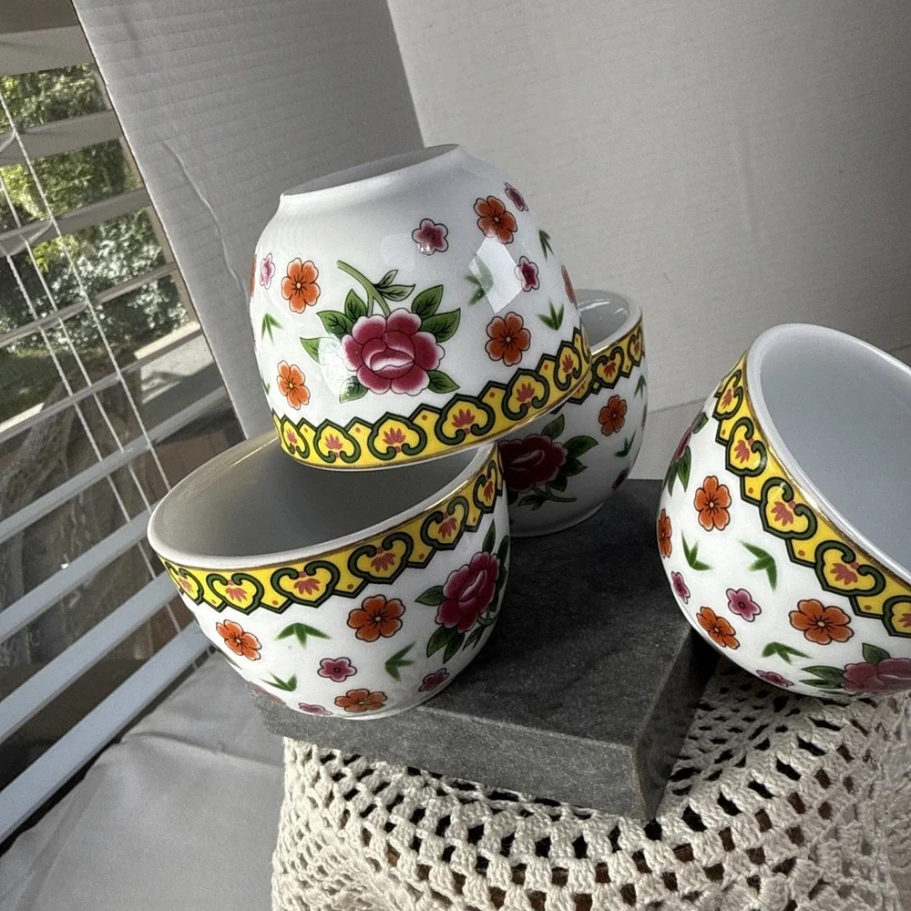 World Market Ceramic Floral Dipping Bowls, Red,Yellow & Green 3
